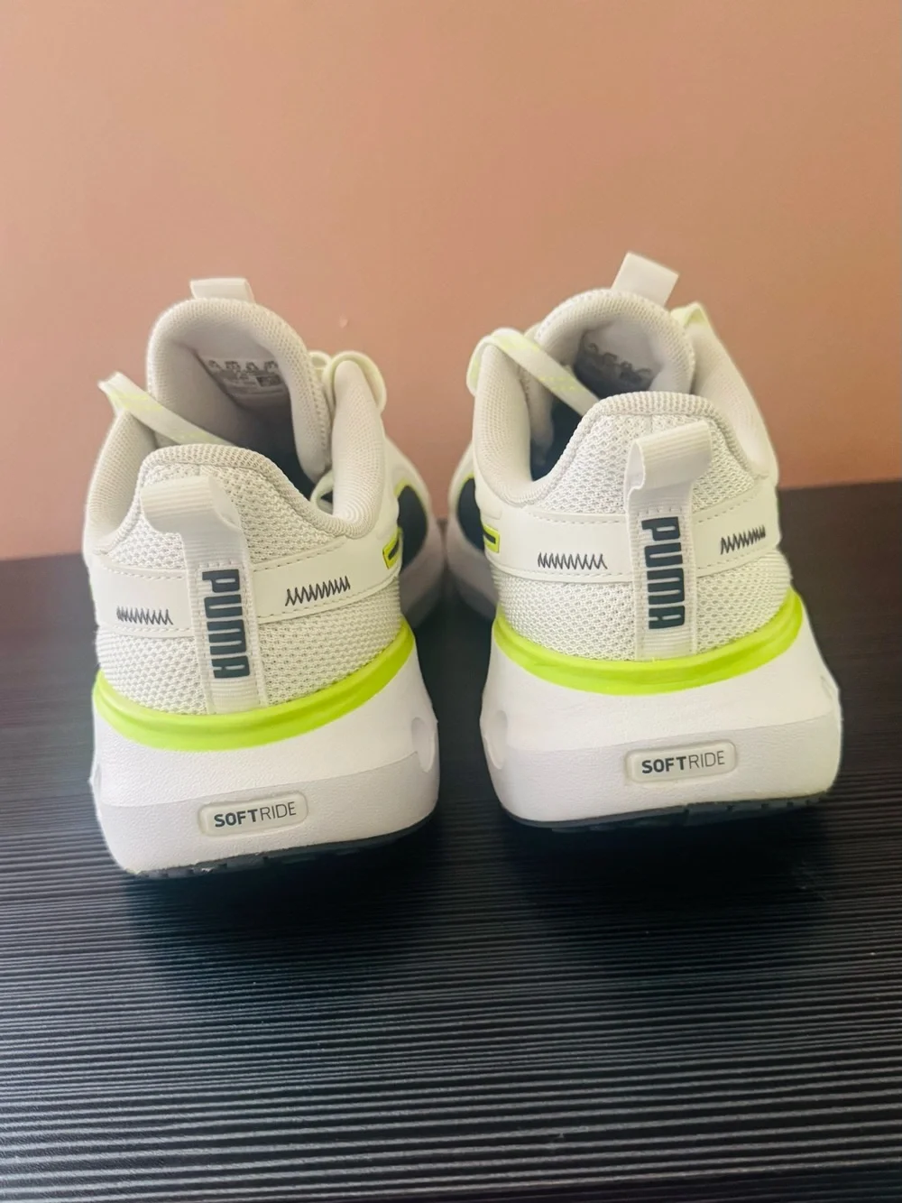 Puma Off-White Athletic Sneakers with Lime Highlights